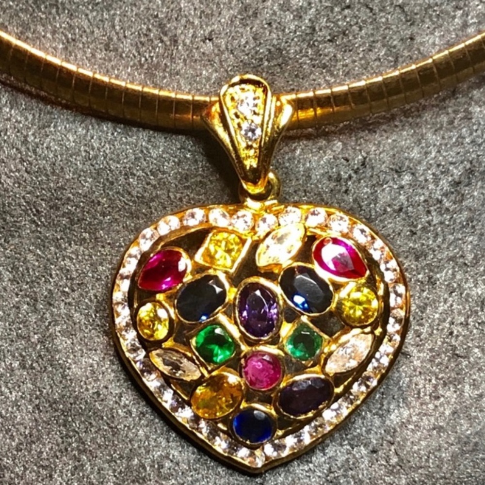 Semi Precious Stones Heart Pendant on Gold Omega